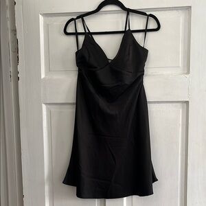 NWOT Black Satin Slip Dress with Spaghetti Straps